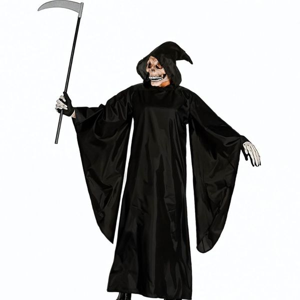 Fantasia Morte de Halloween Masculina Adulta Túnica Preta com Capuz G / Preto