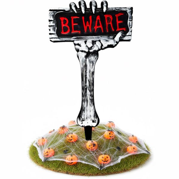 Estaca de Halloween Beware ou Danger Decoração Cemitério Zumbi Jardim Quintal Vaso vermelho