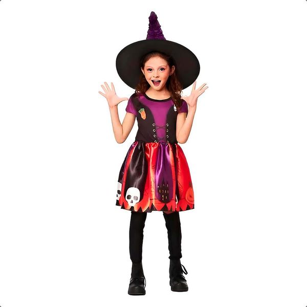 Fantasia Bruxa Infantil de Halloween pra Menina GG / Roxo