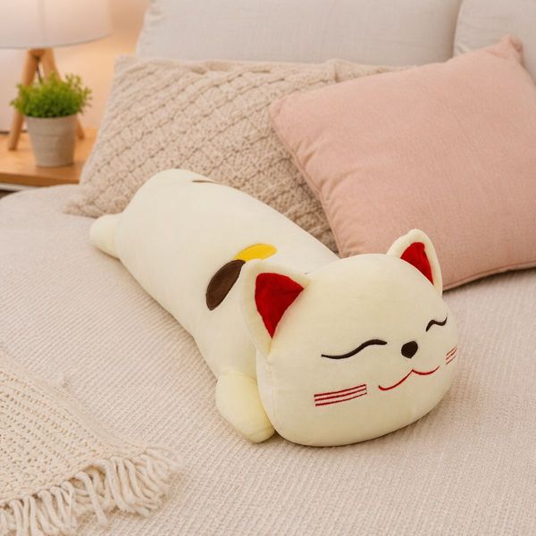 Bicho de Pelúcia Gato Da Sorte Manekineko Compridinho Kawaii 72cm