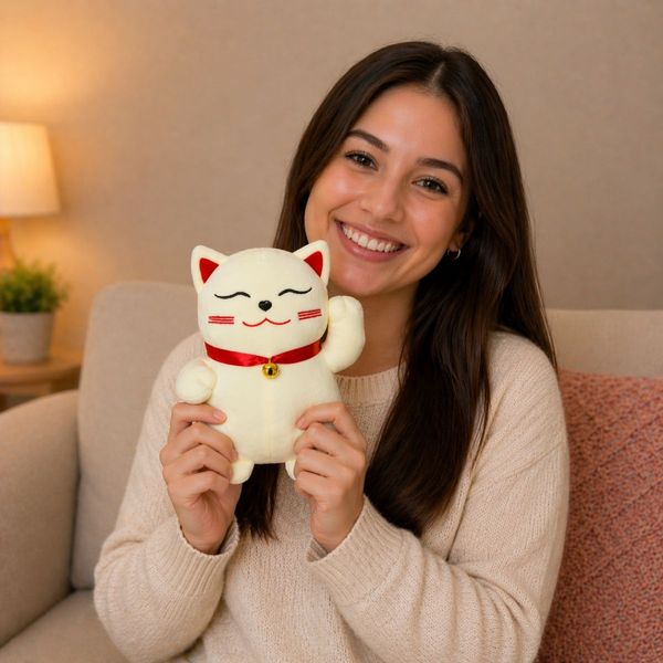 Bicho de Pelúcia Gato Da Sorte Manekineko Japonês Kawaii Super Fofo
