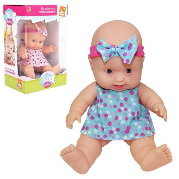 Boneca de Brinquedo Bibi Babies Vestido e Laço BeeToys 12 CM