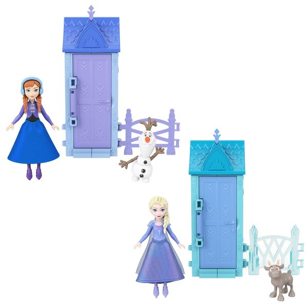 Kit com 2 Mini Boneca Princesas Disney Frozen Vila Arendelle Empilhável 9 cm V1 - Mattel
