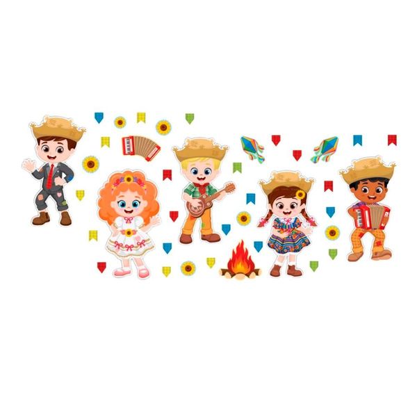 Painel Festa Junina Grande de Parede Kit com 41 Enfeites em EVA de São João