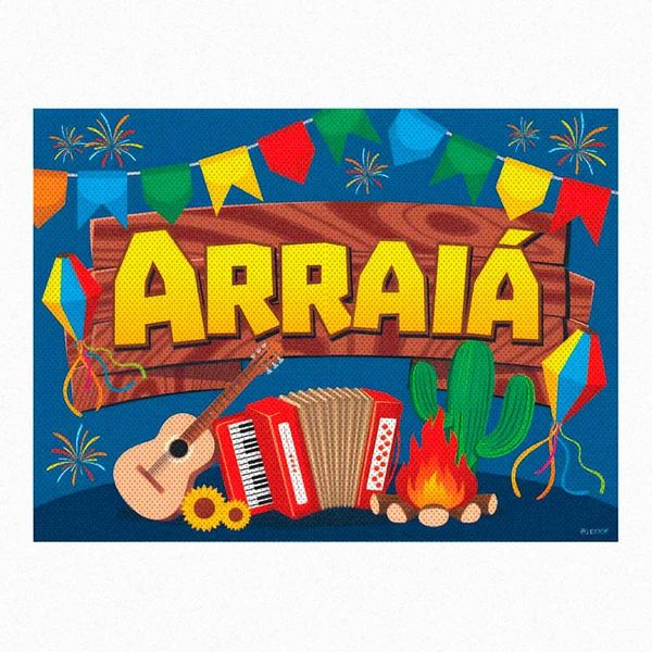 Painel Festa Junina Decoração Arraia com Sanfona Fogueira Fogos Balões 140 cm