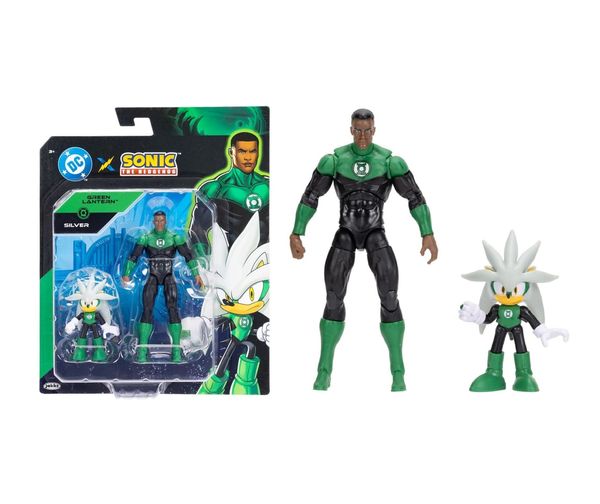 Bonecos Articulados Lanterna Verde e Silver - DC x Sonic The Hedgehog - Jakks