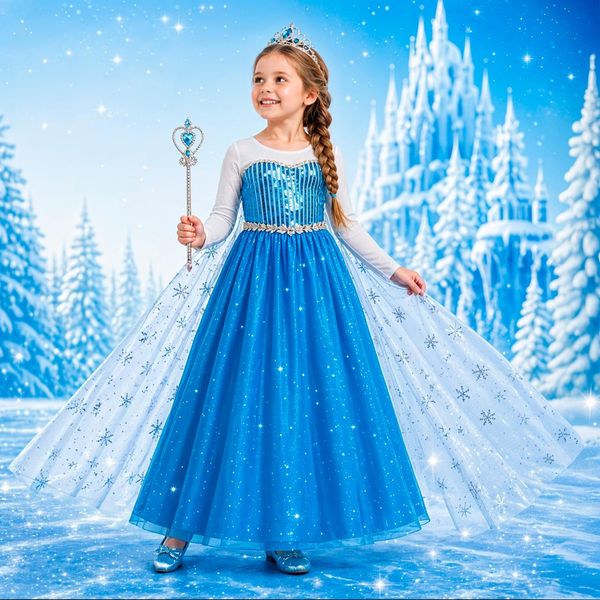 Fantasia Frozen Infantil Luxo Vestido Princesa Elsa Longo com Capa e Acessórios G