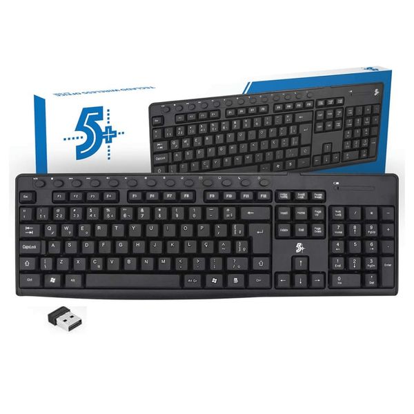 Teclado Ofifice Wireless Sem fio 5+ ABNT2 015-0081 Cor Preto
