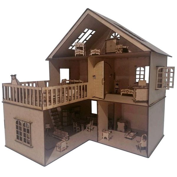Casa Casinha Para Boneca Polly Lol - Com Varanda - 60 Cm - Com Móveis - Kits E Gifts