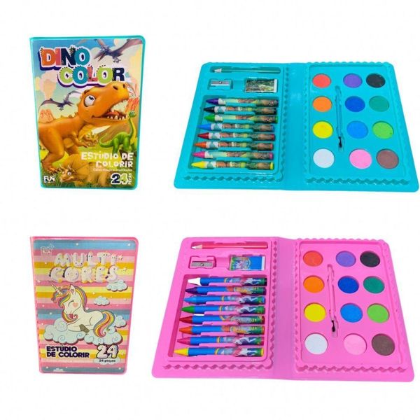 Maleta de Pintura Infantil OEM 24 Peças com Giz de Cera e Tinta Aquarela