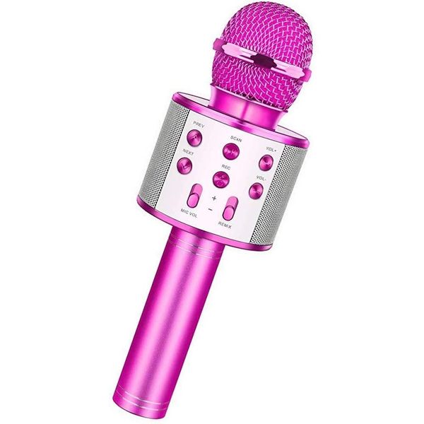 Microfone Infantil de Karaokê sem Fio Bluetooth WS-858 com Auto-Tune Ajustável Rosa OEM