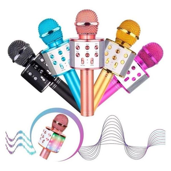 Microfone Infantil de Karaokê sem Fio Bluetooth WS-858 com Auto-Tune Ajustável Preto OEM