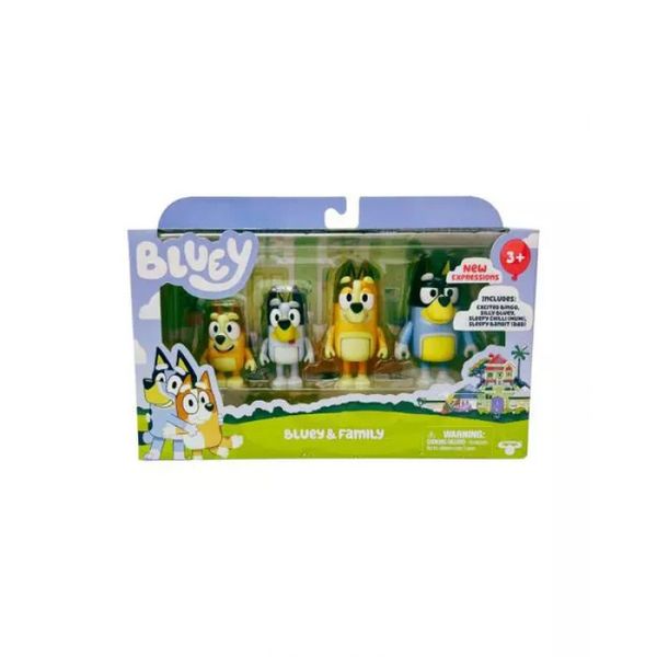 BLUEY E FAMILIA - KIT DE 4 BONECOS COLECIONÁVEIS 6CM NOVAS EXPRESSÕES - MOOSE