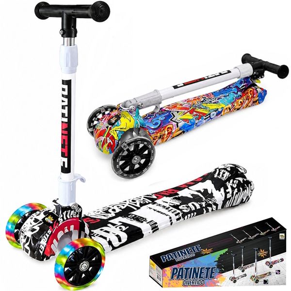 Patinete Super Scooter com 3 Rodinhas Reforçado com Luzes LEDs nas Rodas Freio Grafitado