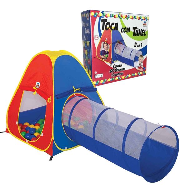 Toca Infantil 2 Em 1, Braskit, Barraca Com Túnel e 60 Bolinhas, Monta Fácil Pop-Up, Crianças +4 Anos