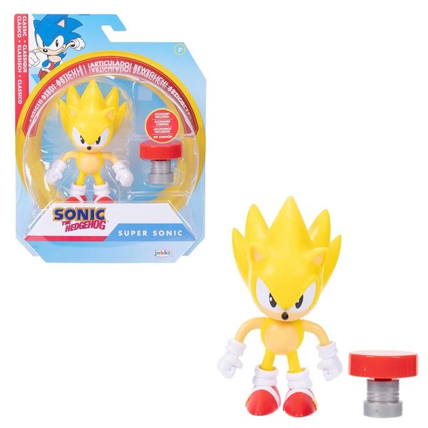 Boneco Articulado Super Sonic c/ Spring - Sonic The Hedgehog - 10 cm - Jakks